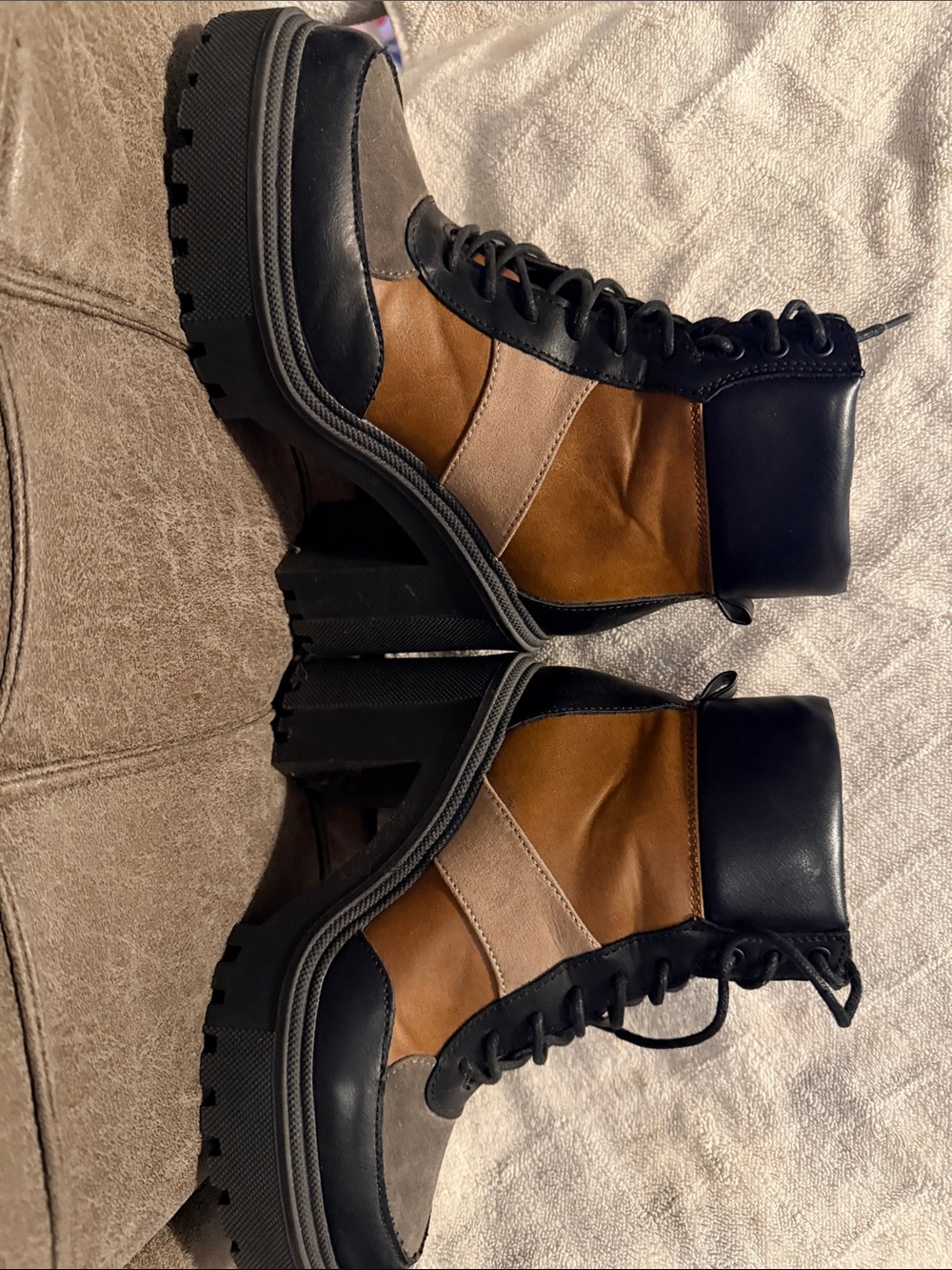 Steve Madden Tri-Tone Chunky Lace-Up Platform Boots - Picture 8 of 8
